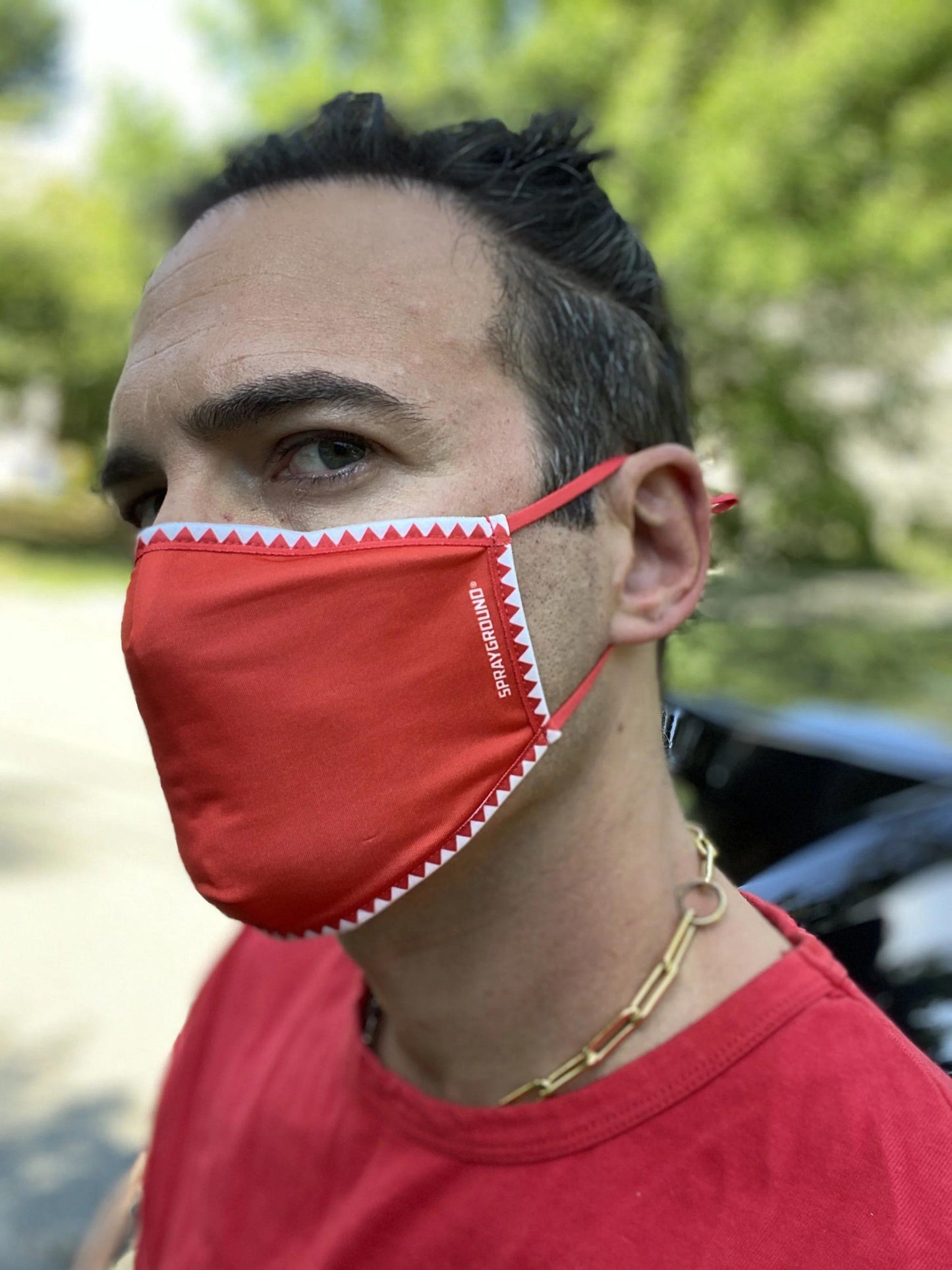 ADULT VERTICAL SHARK (RED) FORM-FITTING FACE MASK | Sprayground Everyday