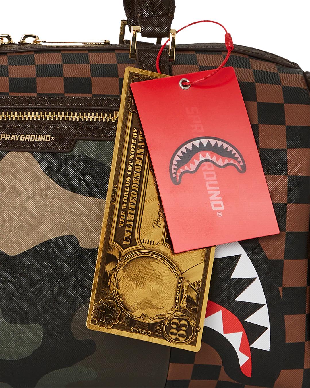 EXTERIOR GOLD ZIP POCKET SHARKS IN PARIS MINI DUFFLE | Sprayground New