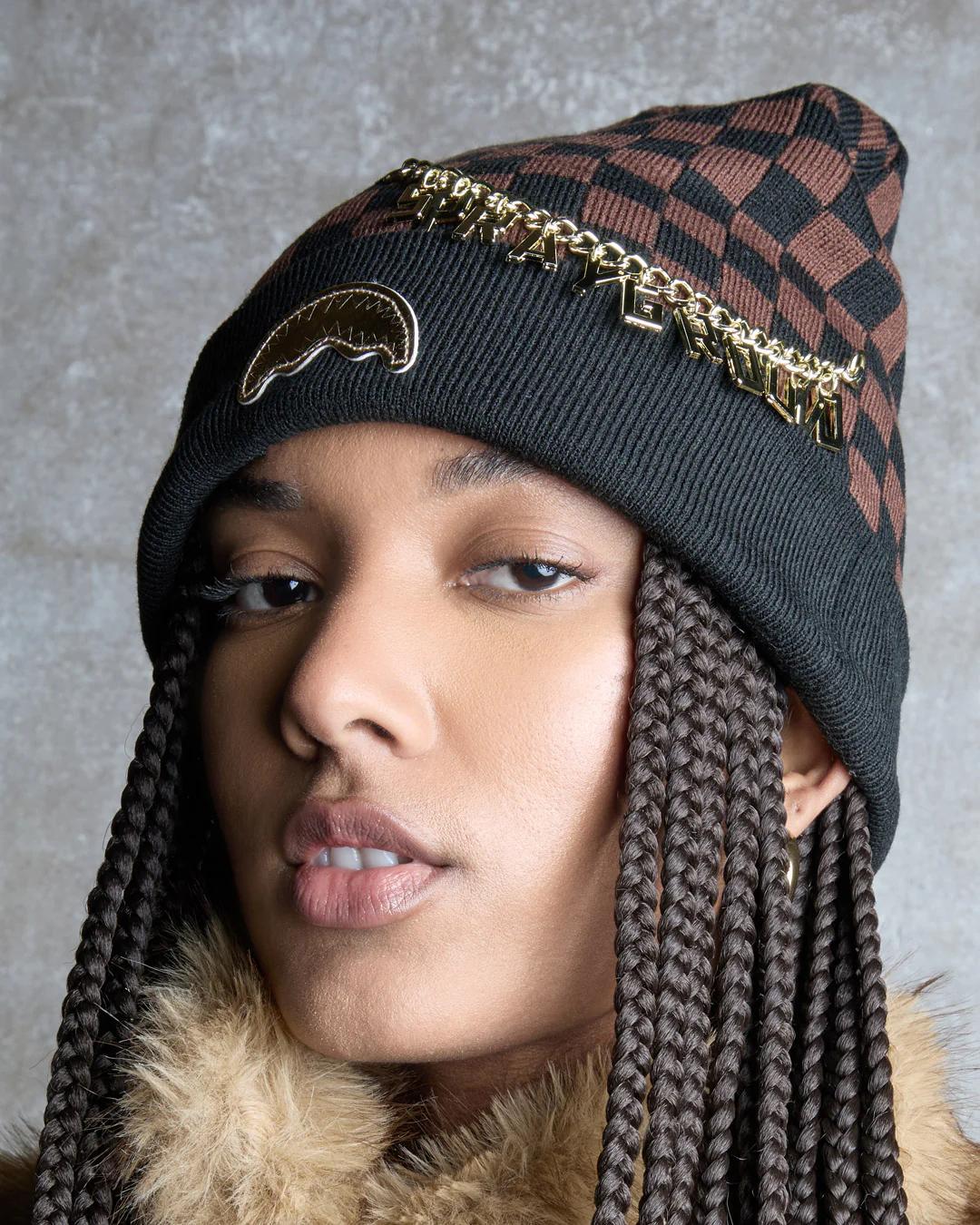GOLD CHAIN CHECK BEANIE | Sprayground Essential