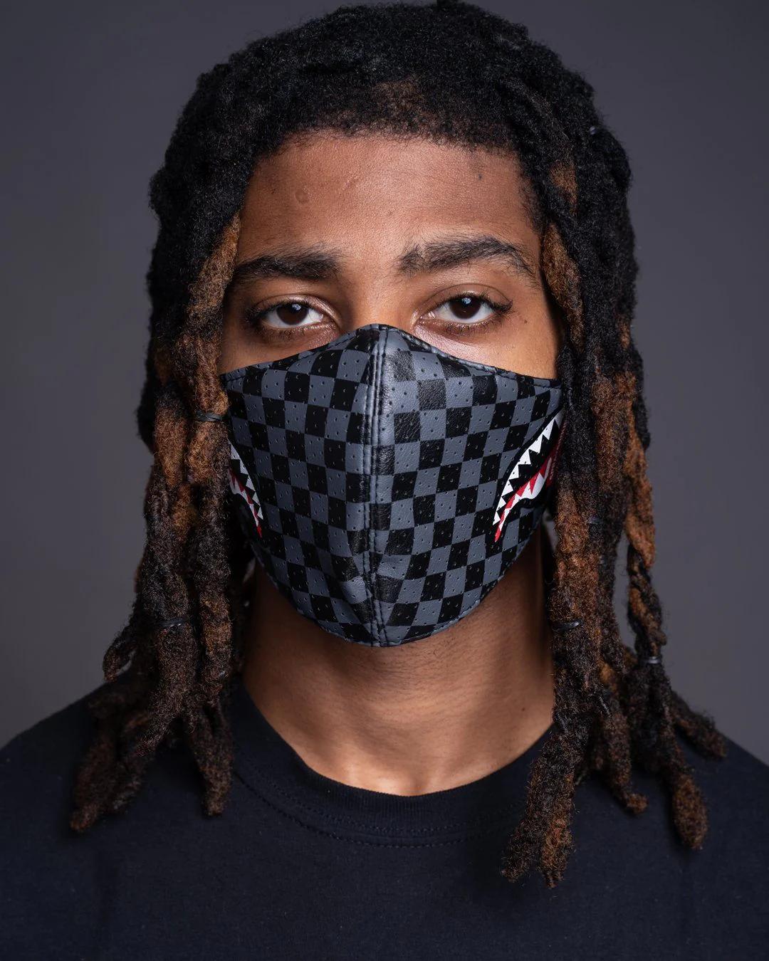 SHARKS IN PARIS (GRAY) VEGAN LEATHER FACE MASK | Sprayground Popular