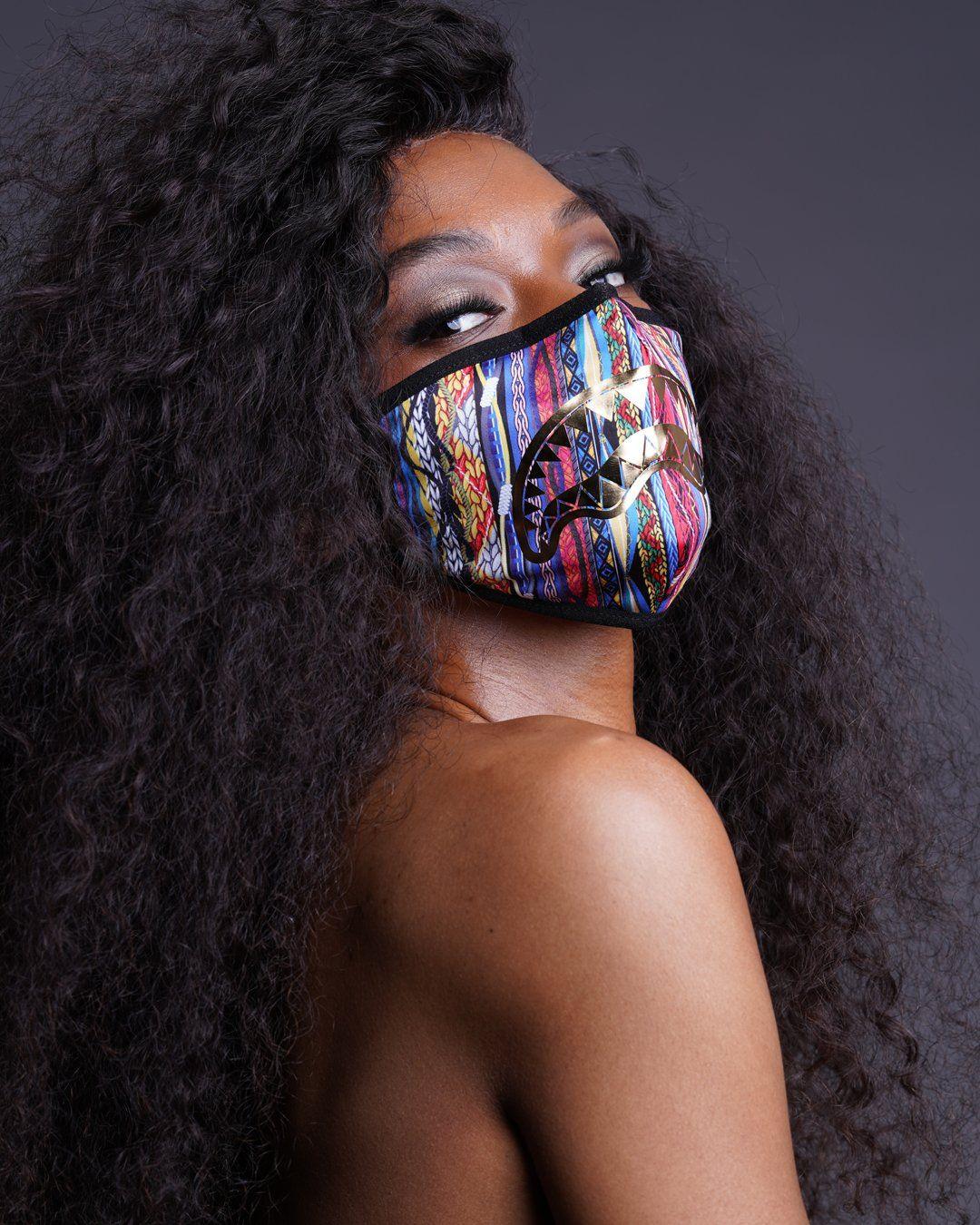 1994 GOLD METALLIC SHARK POLYESTER FACE MASK | Sprayground Signature