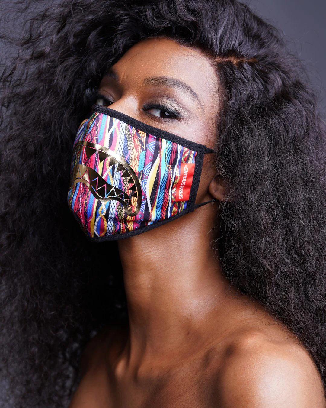 1994 GOLD METALLIC SHARK POLYESTER FACE MASK | Sprayground Signature