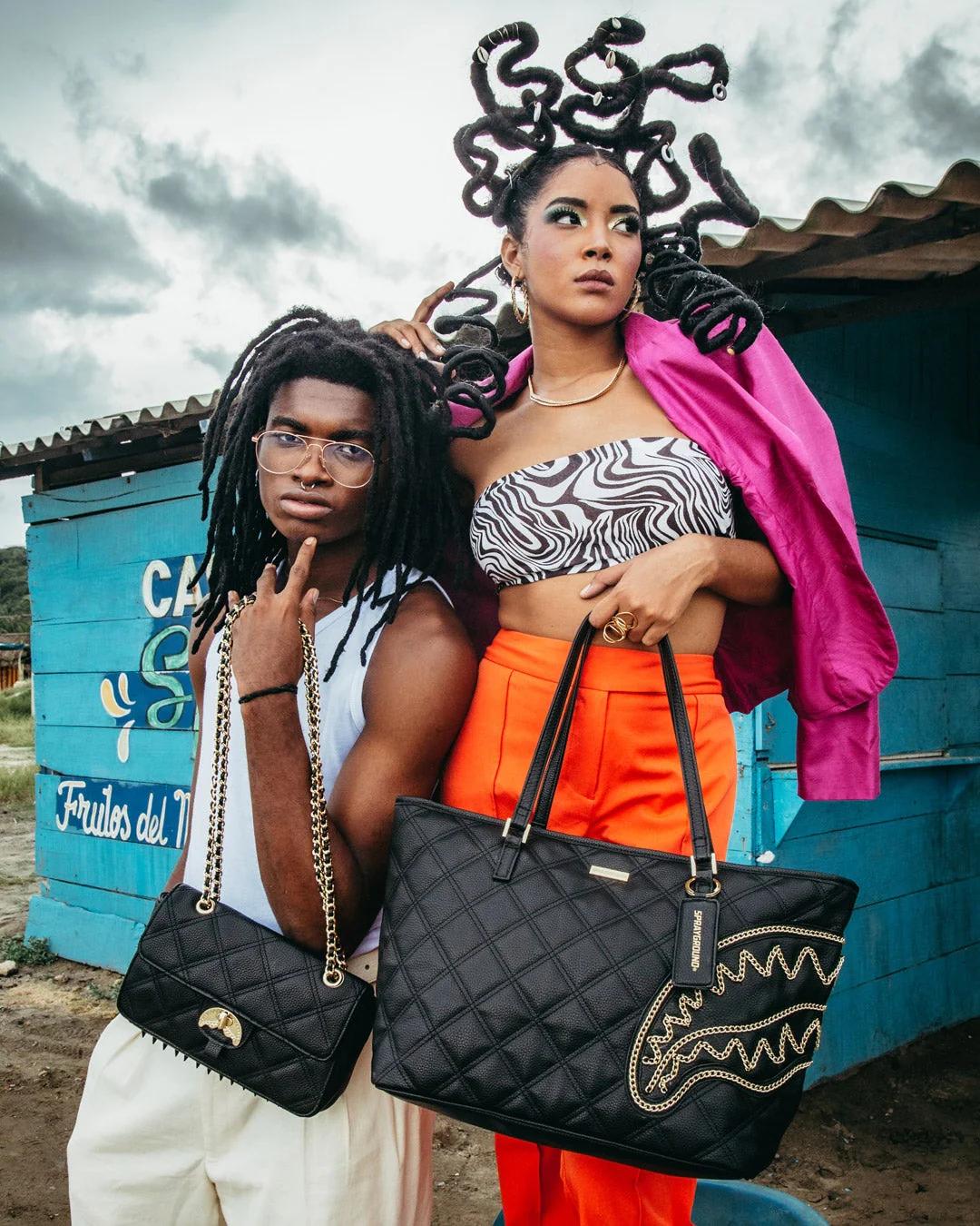 NOIR QUILT GOLD CHAIN SHARK HANDBAG | Sprayground Premium