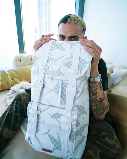 SHARK CHECK (WHITE) HILLS BACKPACK | Sprayground Featured