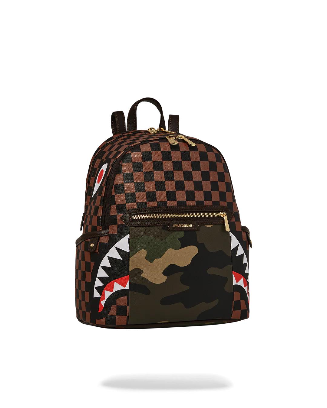 EXTERIOR GOLD ZIP POCKET SHARKS IN PARIS SAVAGE BACKPACK | Sprayground Classic