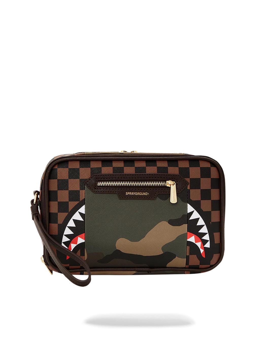 EXTERIOR GOLD ZIP POCKET SHARKS IN PARIS TOILETRY BRICKSIDE BAG | Sprayground Classic