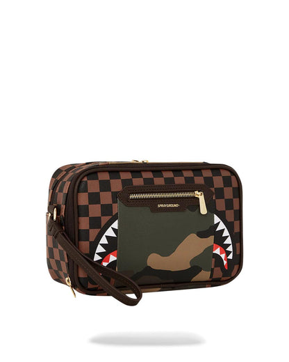 EXTERIOR GOLD ZIP POCKET SHARKS IN PARIS TOILETRY BRICKSIDE BAG | Sprayground Classic