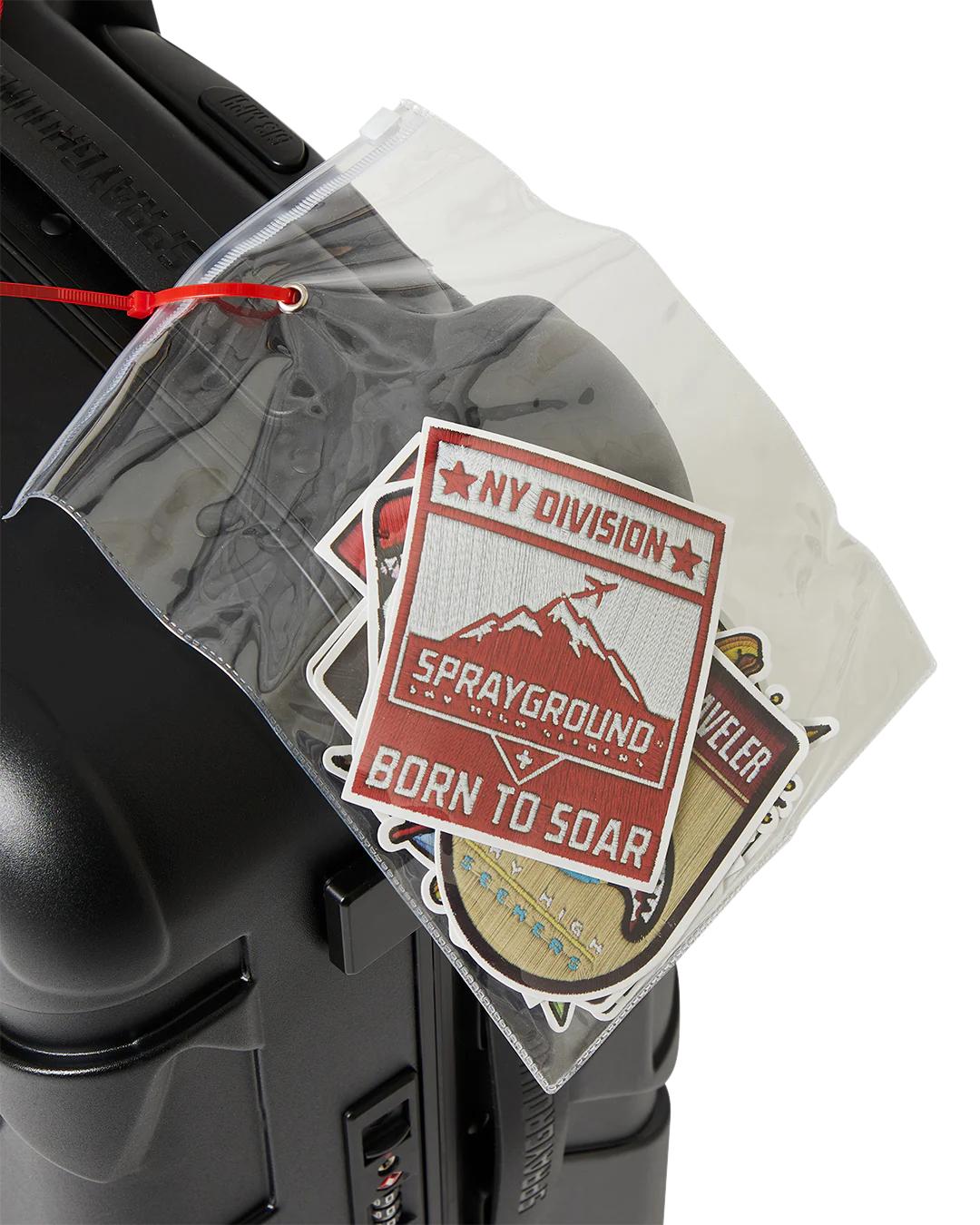 THE JOURNEY BEGINS SHARKITECTURE CARRY-ON LUGGAGE BLACK WITH EXTRA STI | Sprayground Essential
