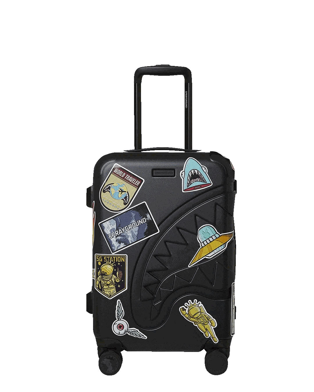 THE JOURNEY BEGINS SHARKITECTURE CARRY-ON LUGGAGE BLACK WITH EXTRA STI | Sprayground Essential