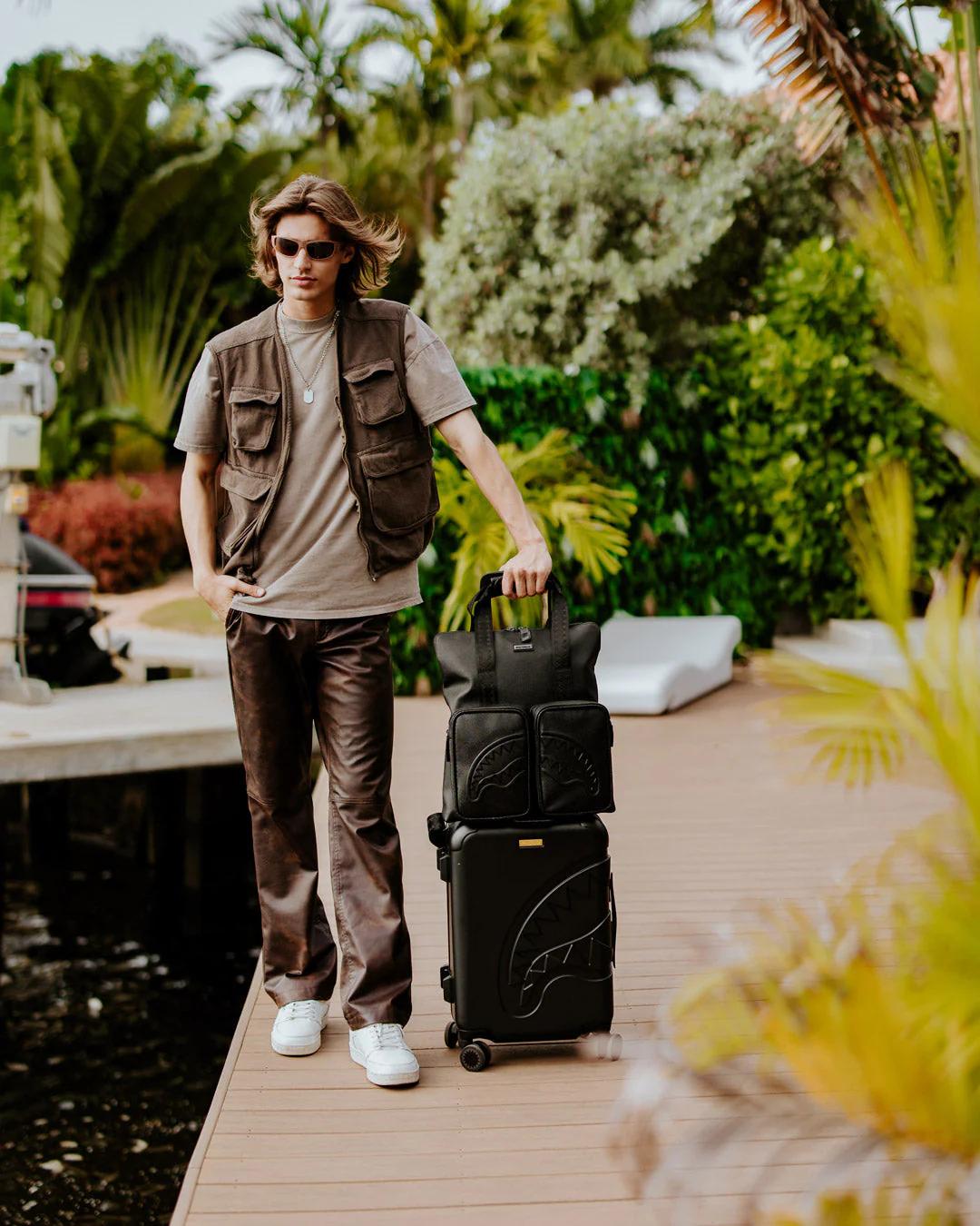 REALITY CHECK SHARKITECTURE CARRY-ON JETBLACK LUGGAGE (GOLD HARDWARE) | Sprayground Everyday