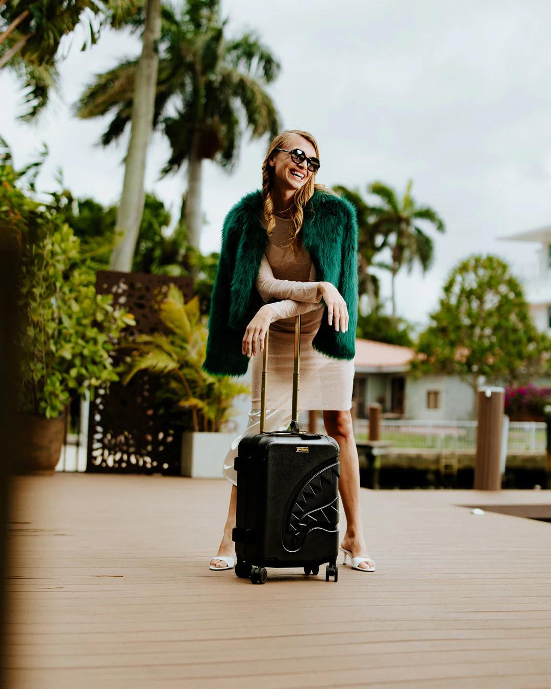 REALITY CHECK SHARKITECTURE CARRY-ON JETBLACK LUGGAGE (GOLD HARDWARE) | Sprayground Everyday
