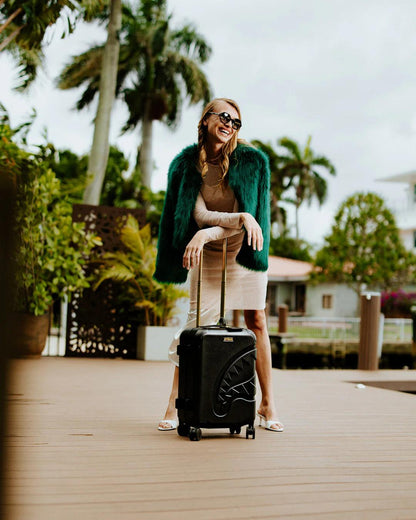 REALITY CHECK SHARKITECTURE CARRY-ON JETBLACK LUGGAGE (GOLD HARDWARE) | Sprayground Everyday