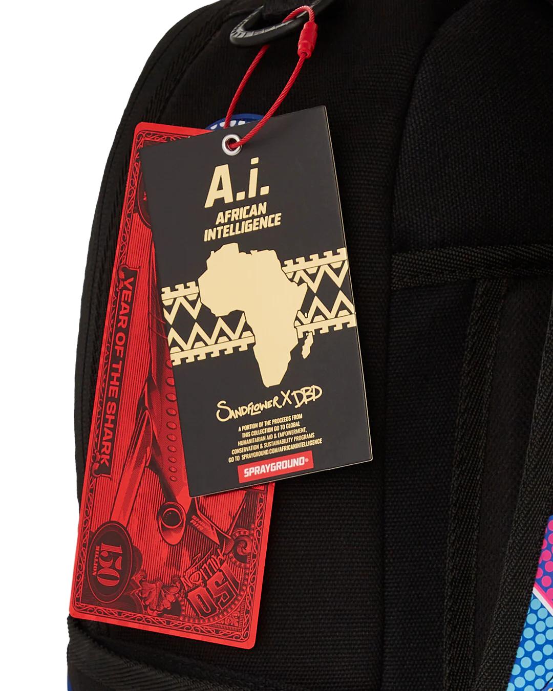 A.I. AFRICAN INTELLIGENCE BORN AND RAISED BACKPACK - SANDFLOWER COLLAB | Sprayground Signature