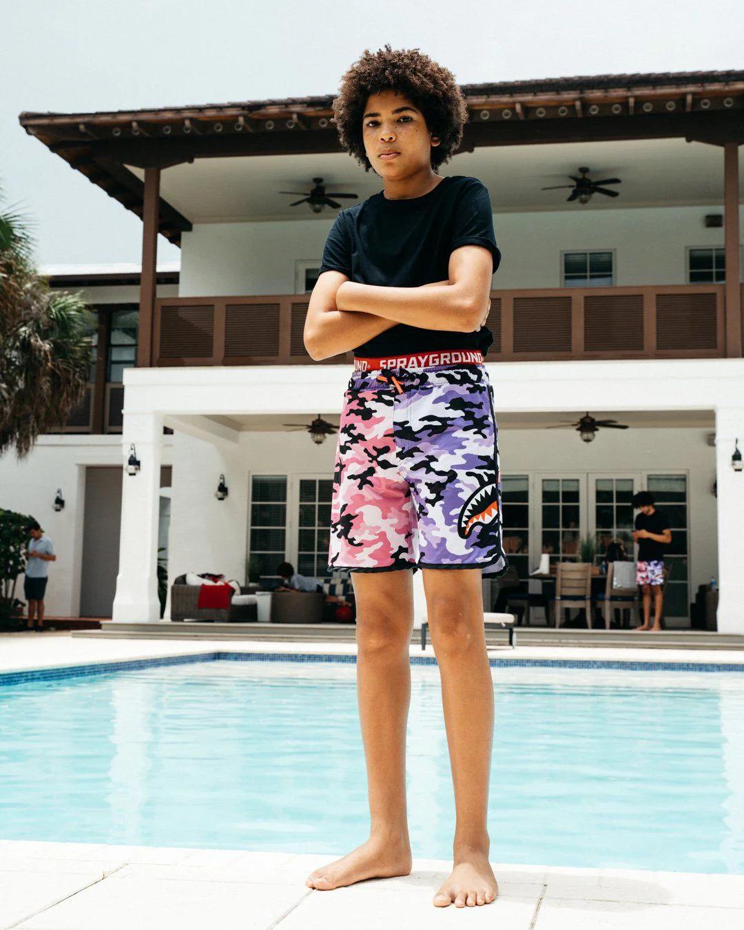 KIDS SPLIT CAMO SWIM TRUNKS | Sprayground Quality