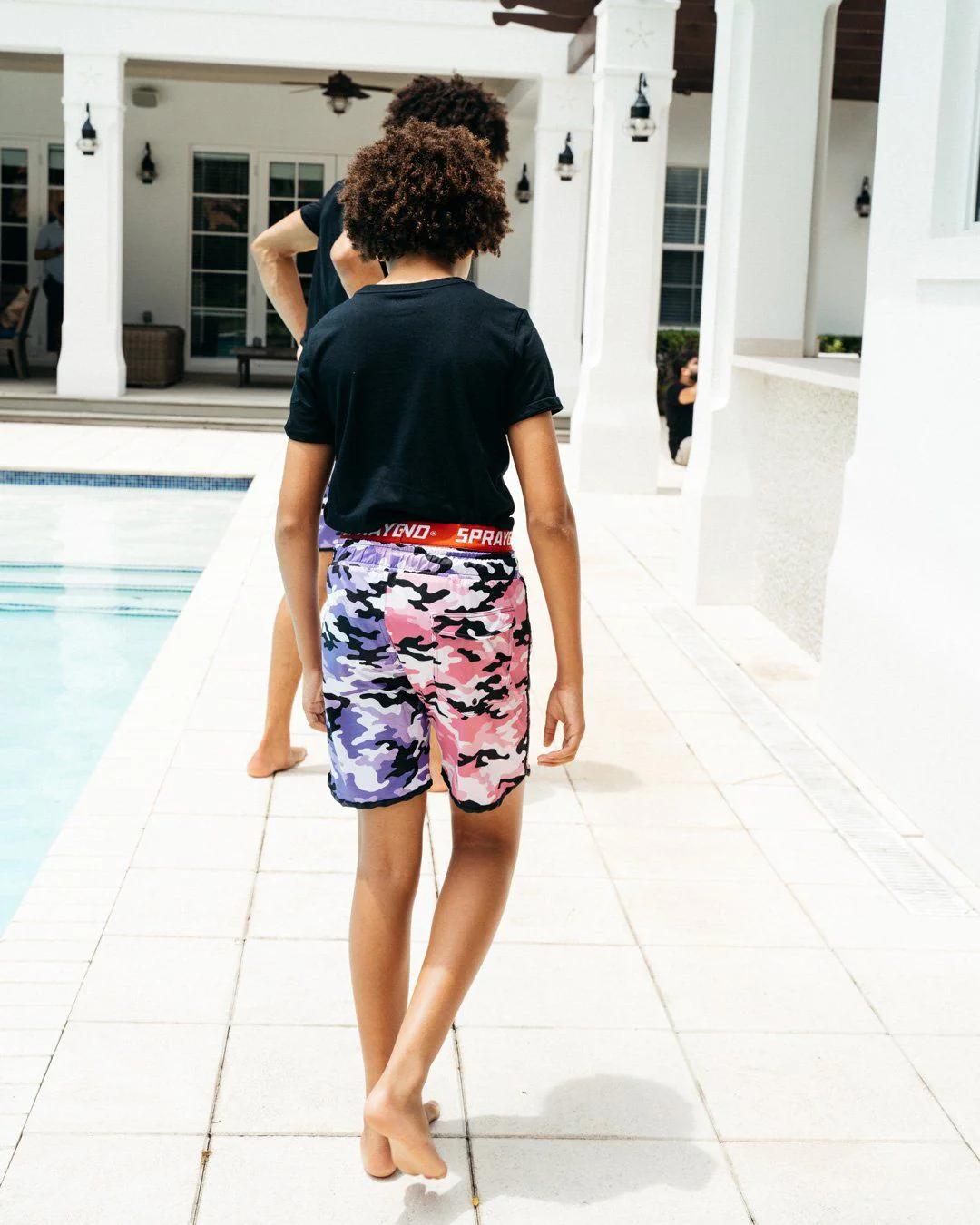 KIDS SPLIT CAMO SWIM TRUNKS | Sprayground Quality