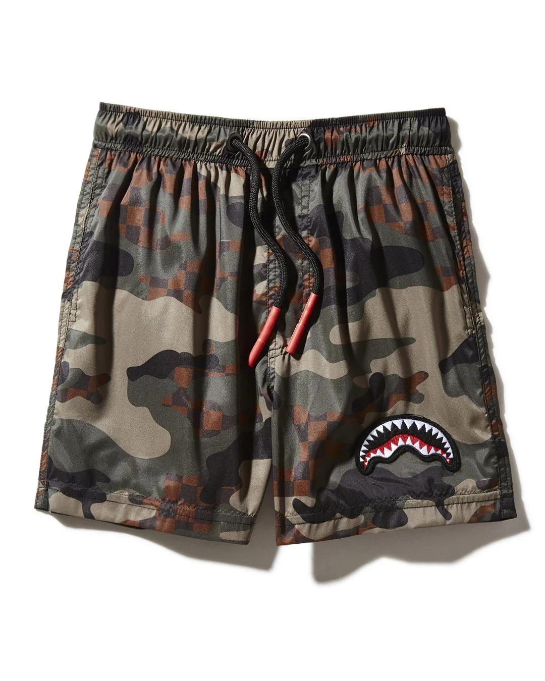 KIDS CAMO CHECKERED SWIM TRUNKS | Sprayground Premium