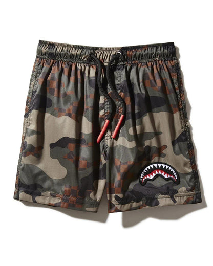 KIDS CAMO CHECKERED SWIM TRUNKS | Sprayground Premium