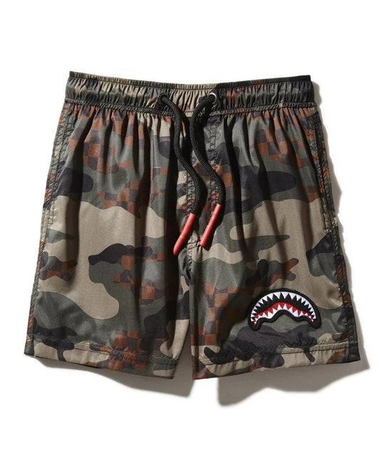 KIDS CAMO CHECKERED SWIM TRUNKS | Sprayground Premium