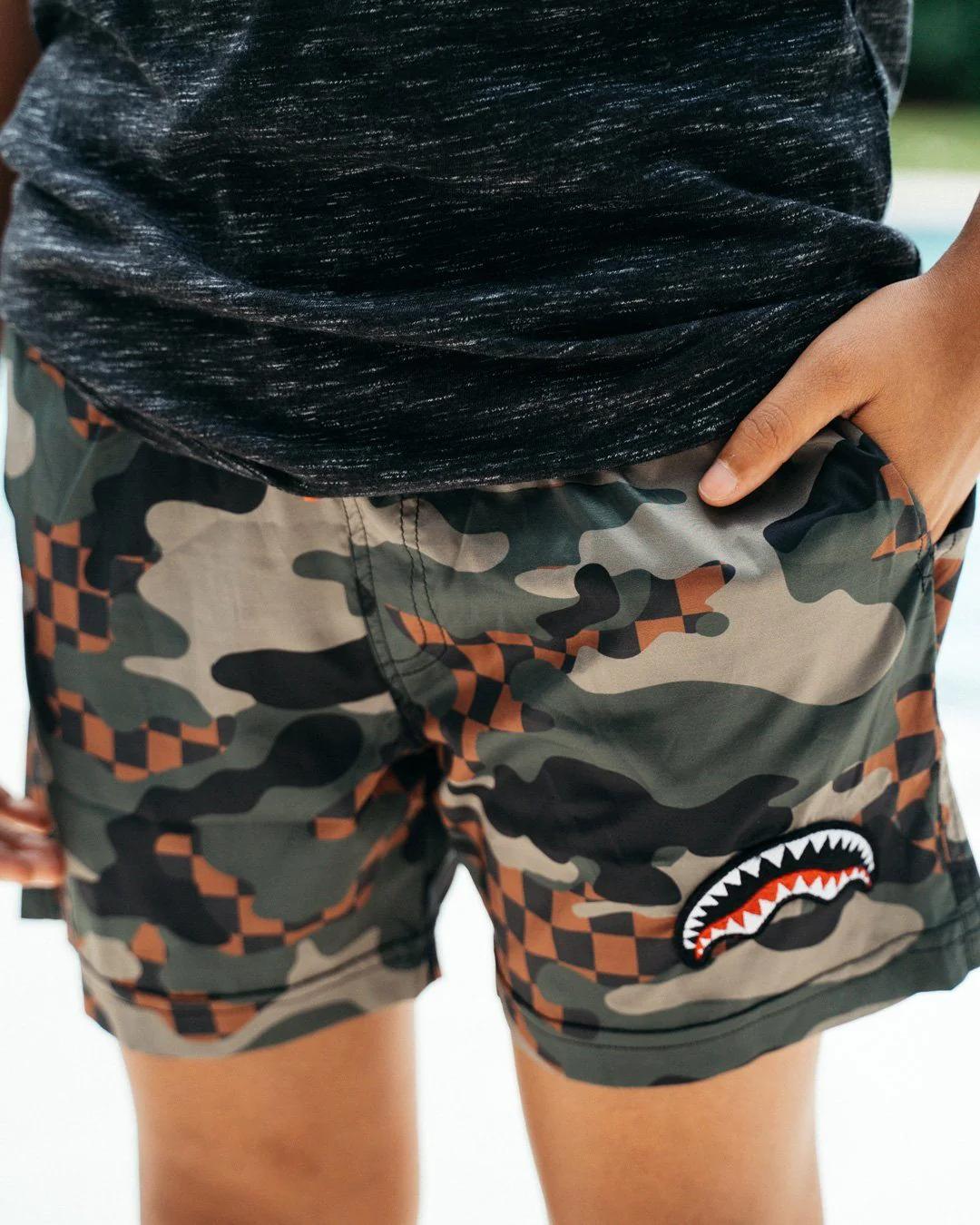 KIDS CAMO CHECKERED SWIM TRUNKS | Sprayground Premium