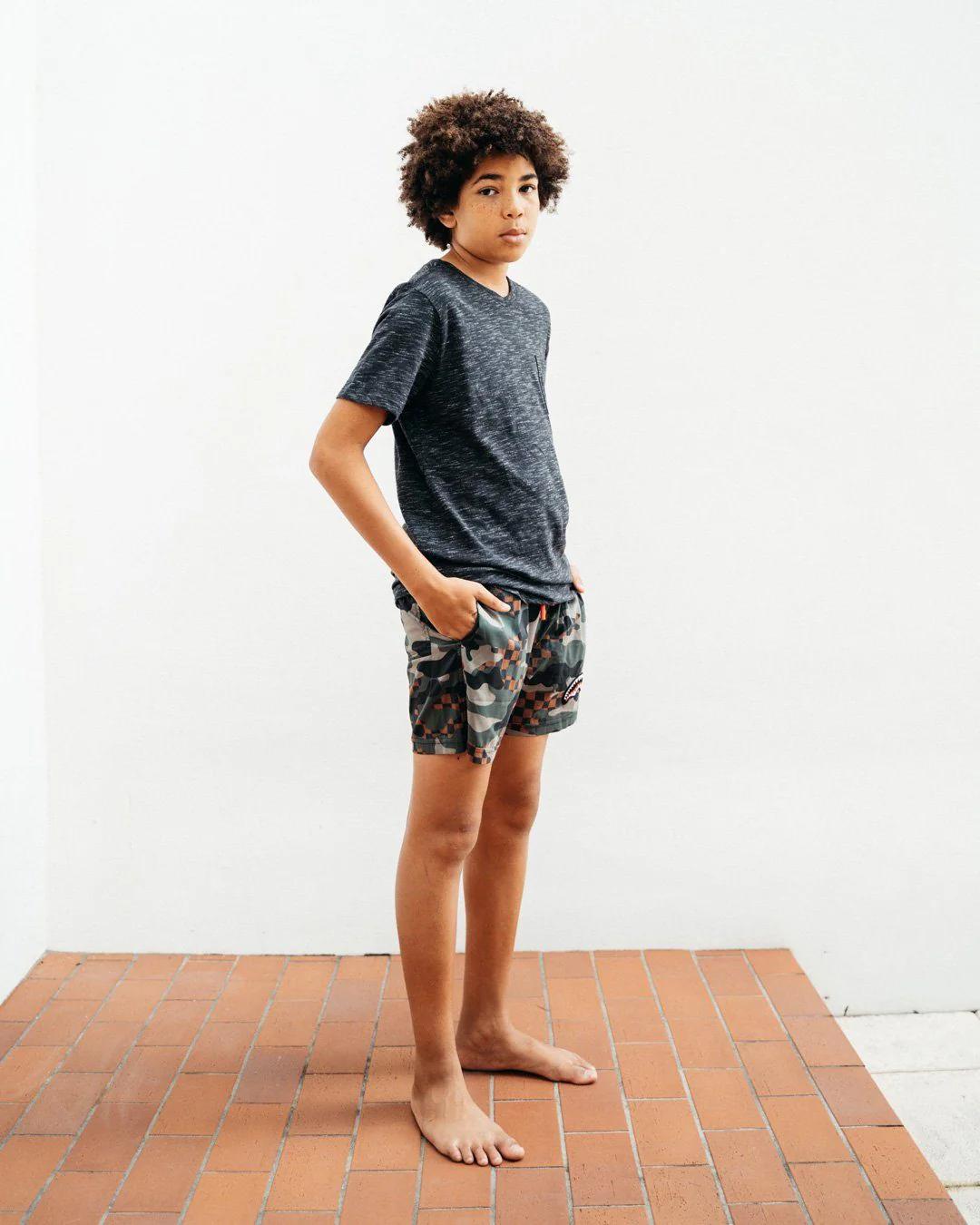 KIDS CAMO CHECKERED SWIM TRUNKS | Sprayground Premium