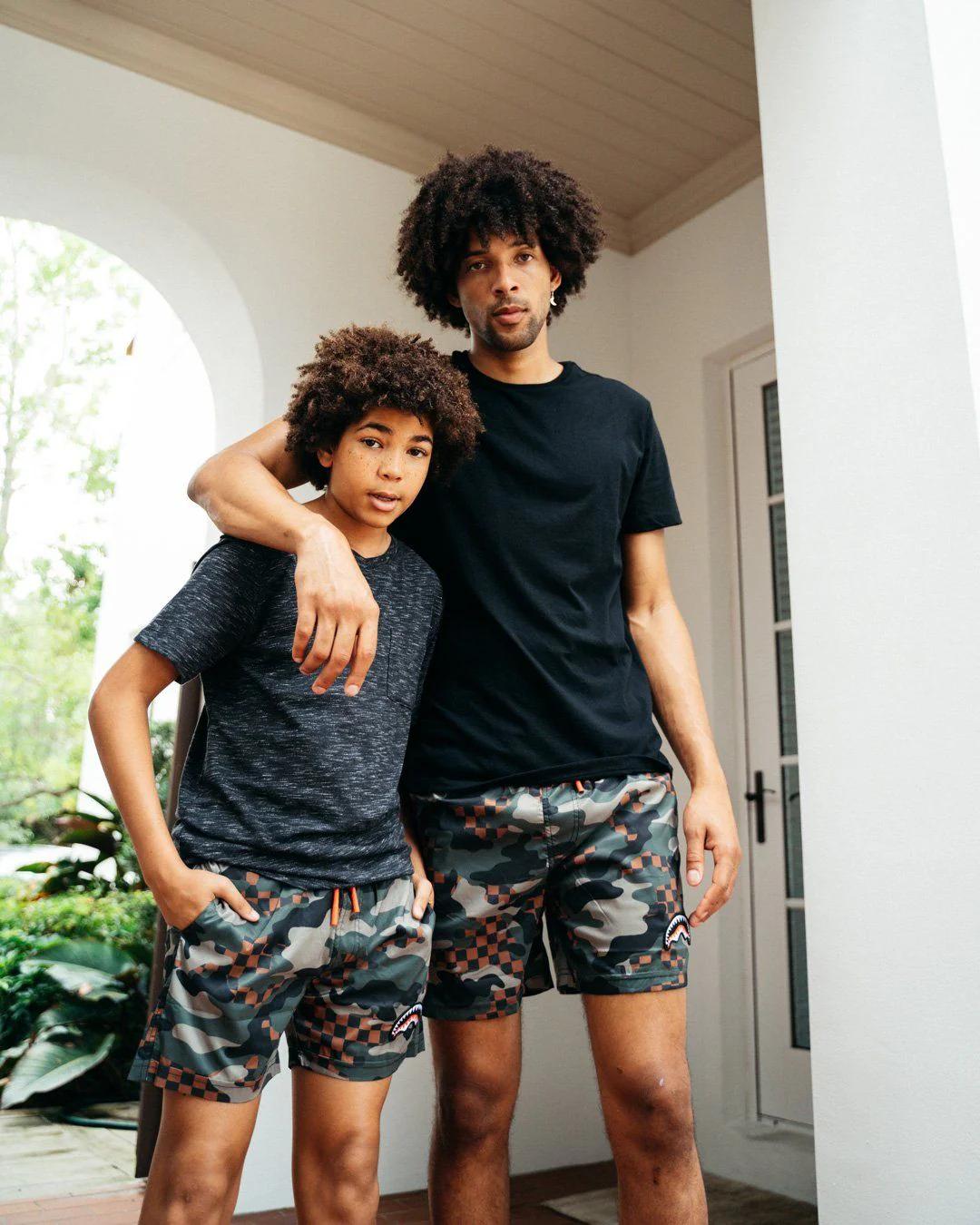 KIDS CAMO CHECKERED SWIM TRUNKS | Sprayground Premium