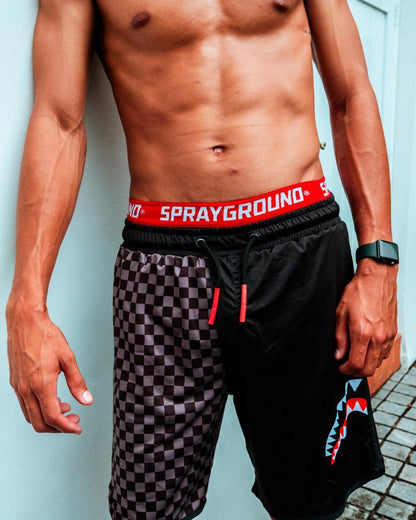 GREY CHECKERED SPLIT CORTO SWIM TRUNKS | Sprayground Popular