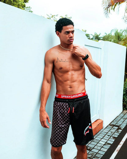 GREY CHECKERED SPLIT CORTO SWIM TRUNKS | Sprayground Popular