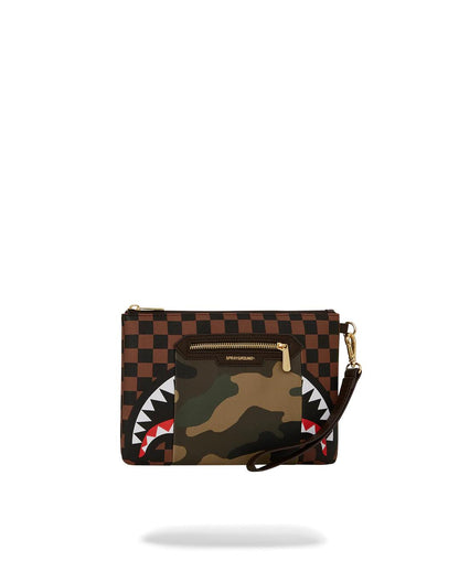 EXTERIOR GOLD ZIP POCKET SHARKS IN PARIS CROSSOVER CLUTCH | Sprayground Latest