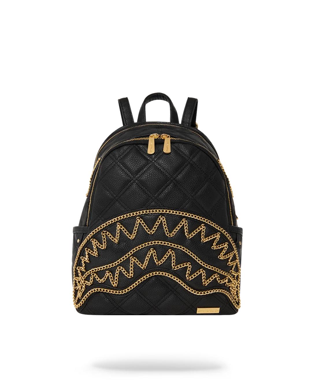 NOIR QUILT GOLD CHAIN SHARK SAVAGE BACKPACK | Sprayground Exclusive