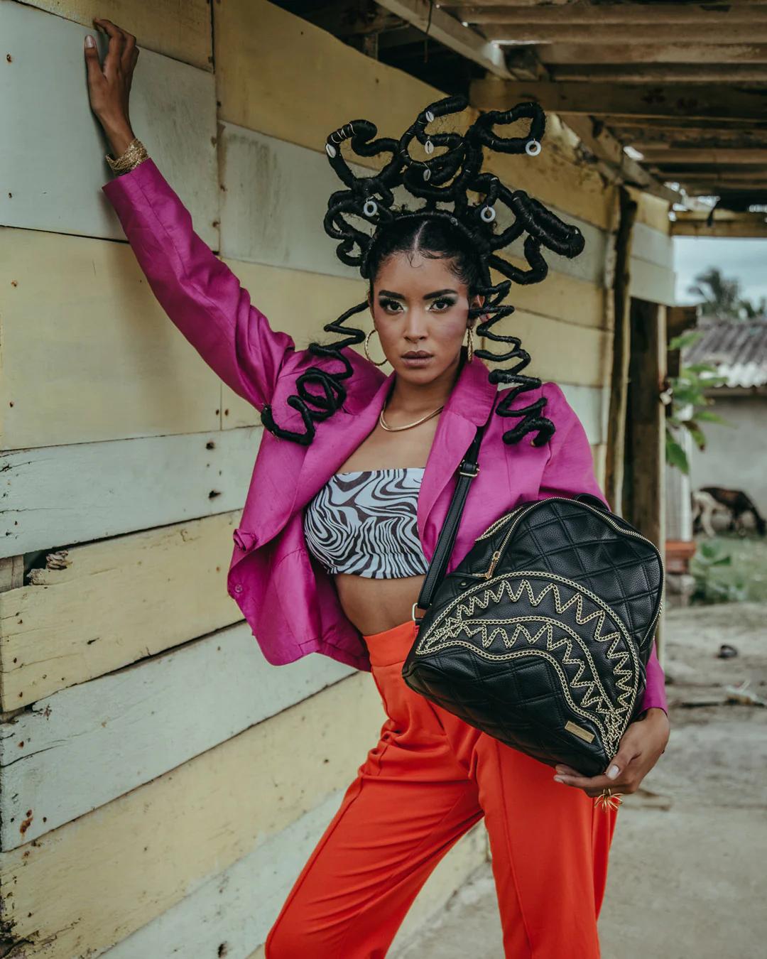 NOIR QUILT GOLD CHAIN SHARK SAVAGE BACKPACK | Sprayground Exclusive