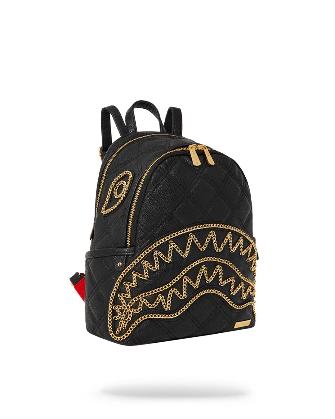 NOIR QUILT GOLD CHAIN SHARK SAVAGE BACKPACK | Sprayground Exclusive