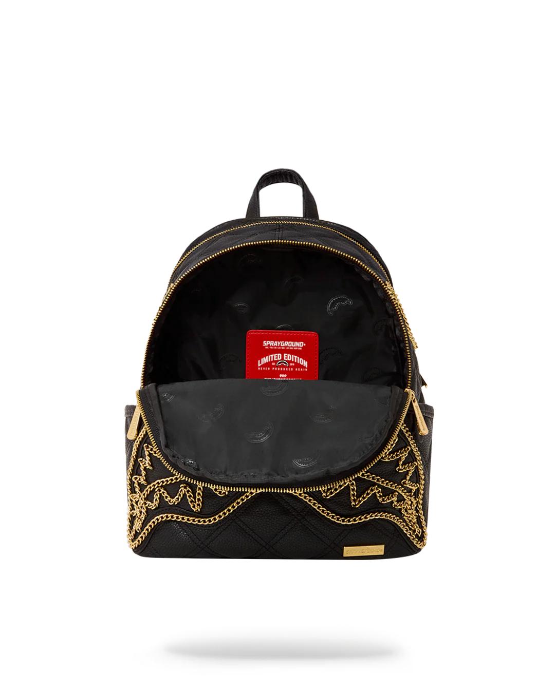 NOIR QUILT GOLD CHAIN SHARK SAVAGE BACKPACK | Sprayground Exclusive