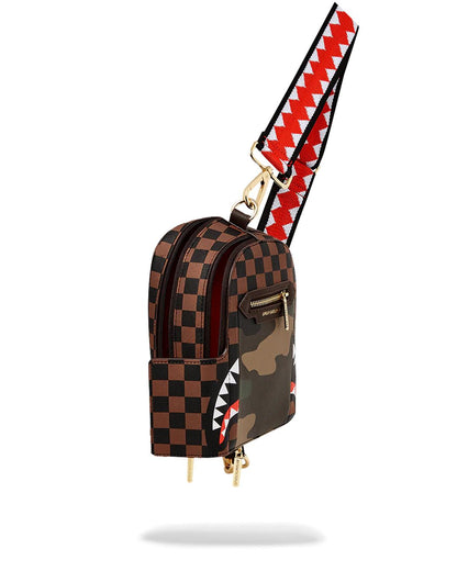 EXTERIOR GOLD ZIP POCKET SHARKS IN PARIS BACKPACK SLING | Sprayground Value