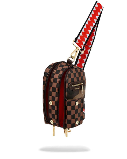 EXTERIOR GOLD ZIP POCKET SHARKS IN PARIS BACKPACK SLING | Sprayground Value