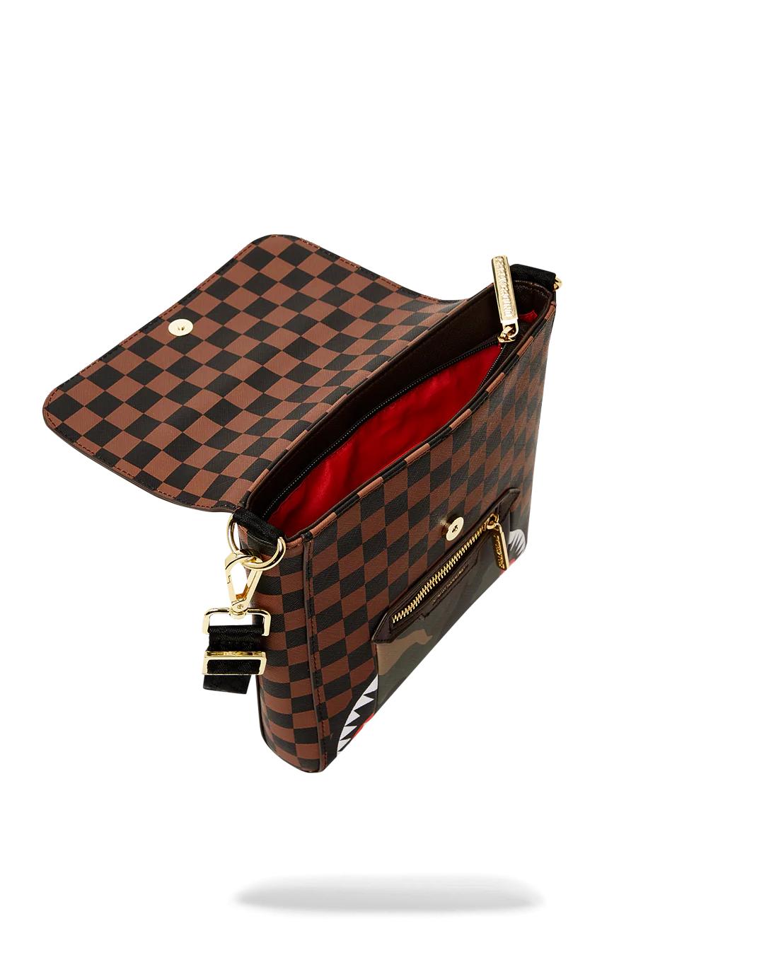 EXTERIOR GOLD ZIP POCKET SHARKS IN PARIS MESSENGER SLING BAG | Sprayground Great Value