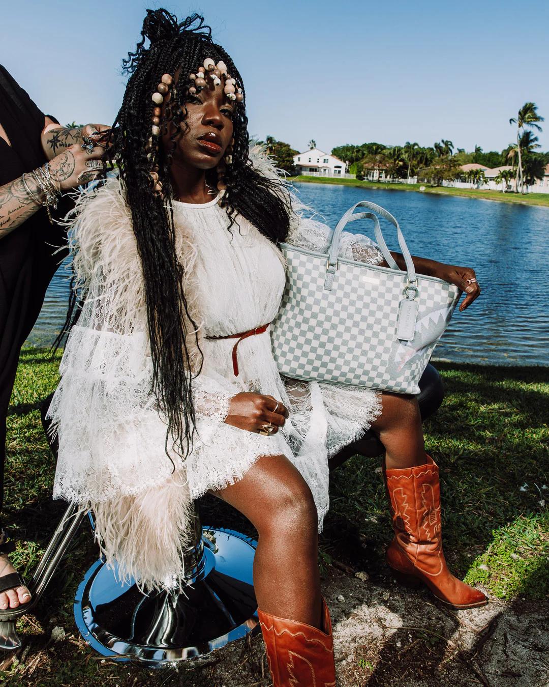 KNIT SHARKS IN PARIS IN CREAM TOTE | Sprayground Best Seller
