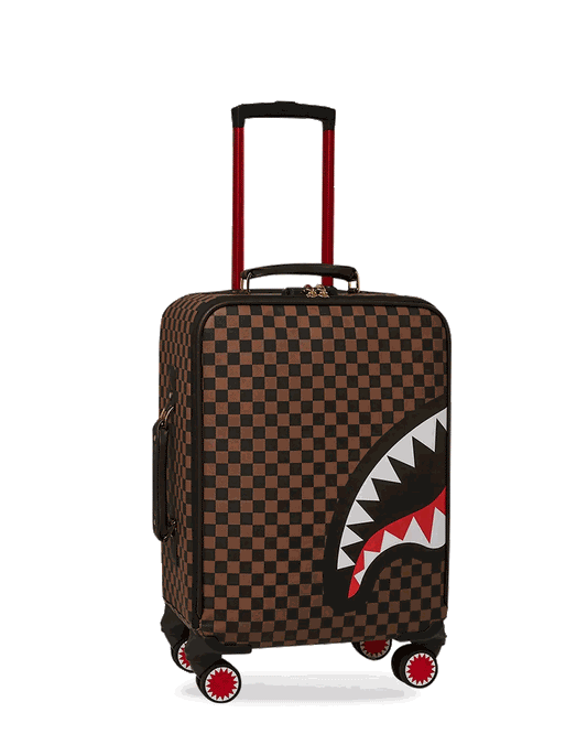 EXTERIOR GOLD ZIP POCKET SHARKS IN PARIS JETSETTER CARRY-ON LUGGAGE | Sprayground Trending