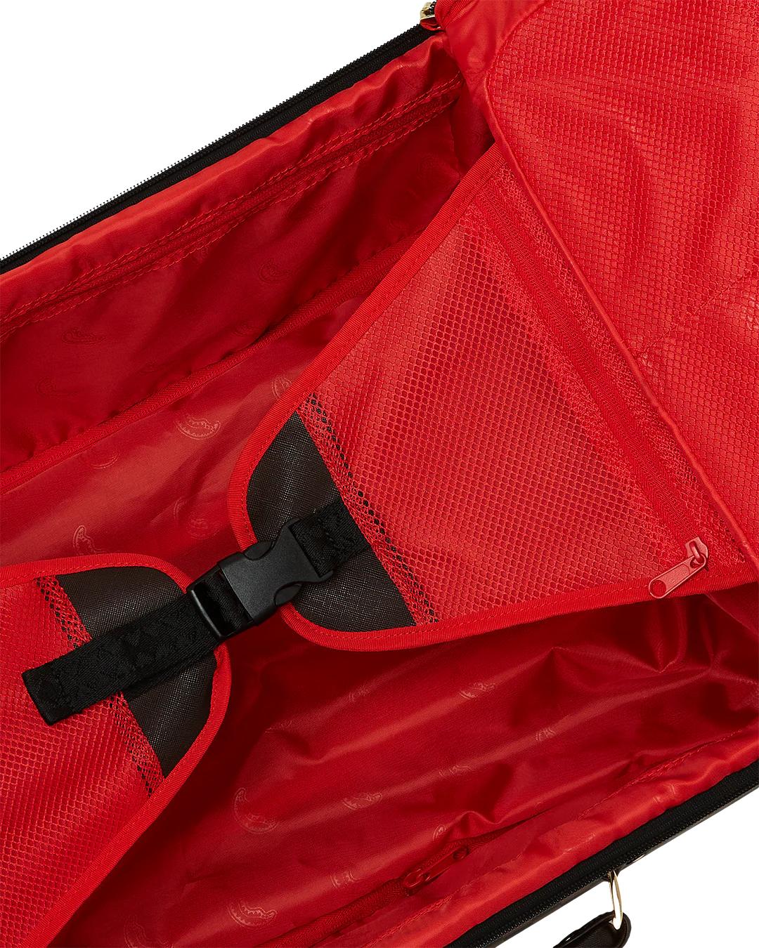 EXTERIOR GOLD ZIP POCKET SHARKS IN PARIS JETSETTER CARRY-ON LUGGAGE | Sprayground Trending
