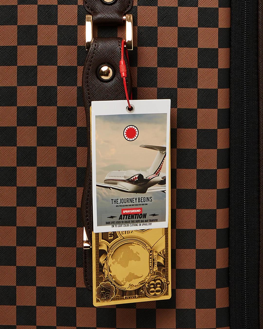 EXTERIOR GOLD ZIP POCKET SHARKS IN PARIS JETSETTER CARRY-ON LUGGAGE | Sprayground Trending