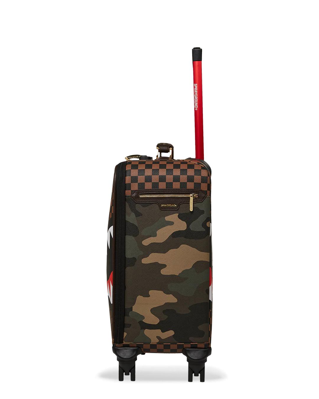 EXTERIOR GOLD ZIP POCKET SHARKS IN PARIS JETSETTER CARRY-ON LUGGAGE | Sprayground Trending