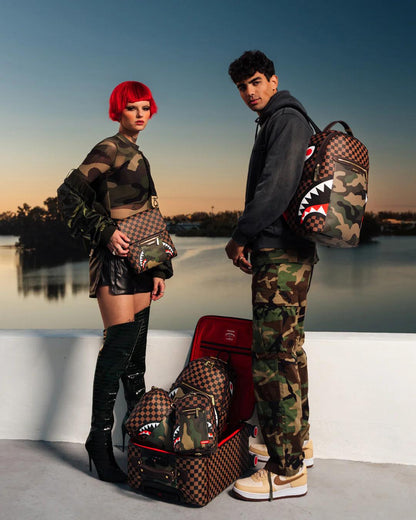 EXTERIOR GOLD ZIP POCKET SHARKS IN PARIS JETSETTER CARRY-ON LUGGAGE | Sprayground Trending