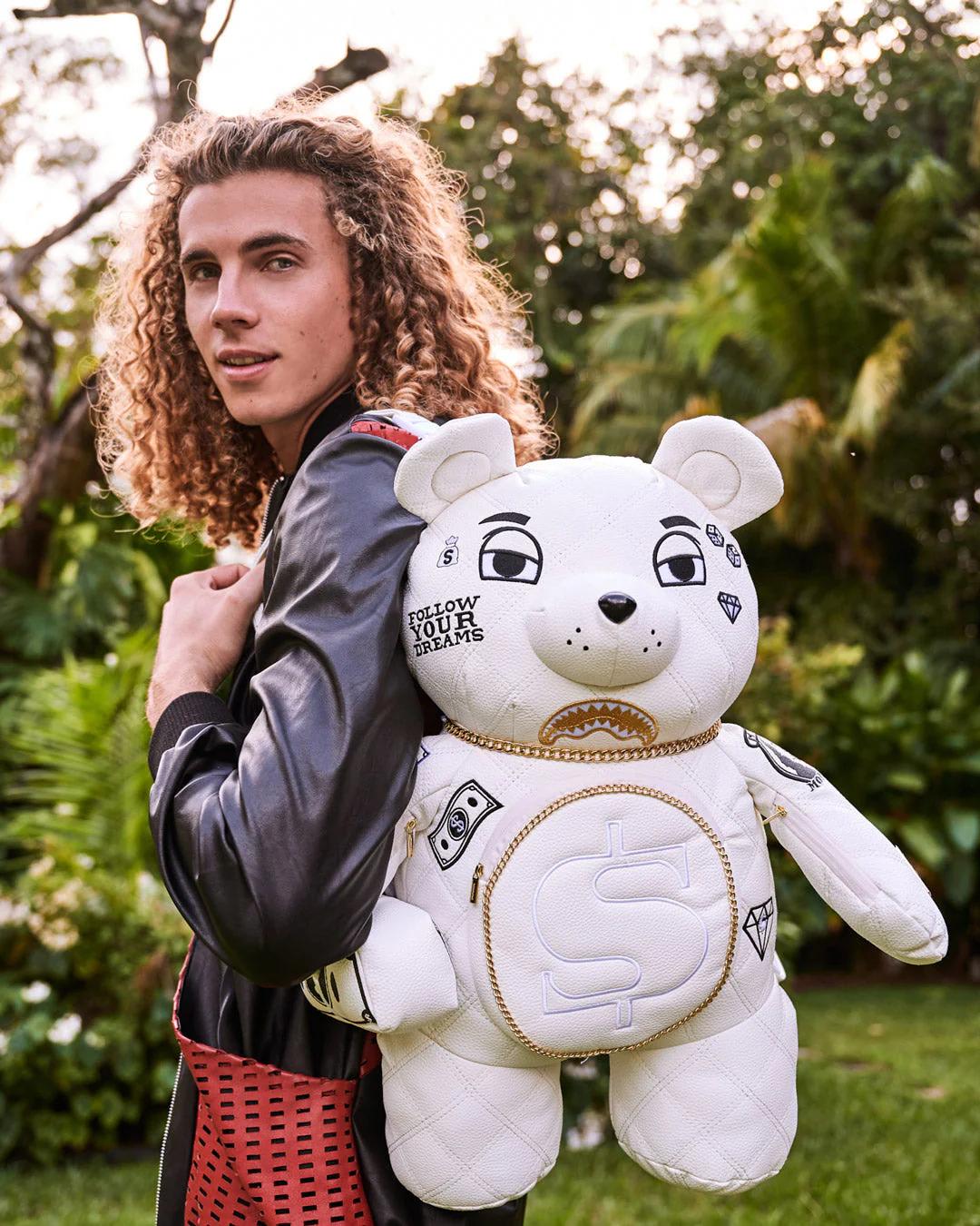 RIVIERA LE BLANC GOLD CHAIN MONEYBEAR TEDDYBEAR BACKPACK | Sprayground Latest