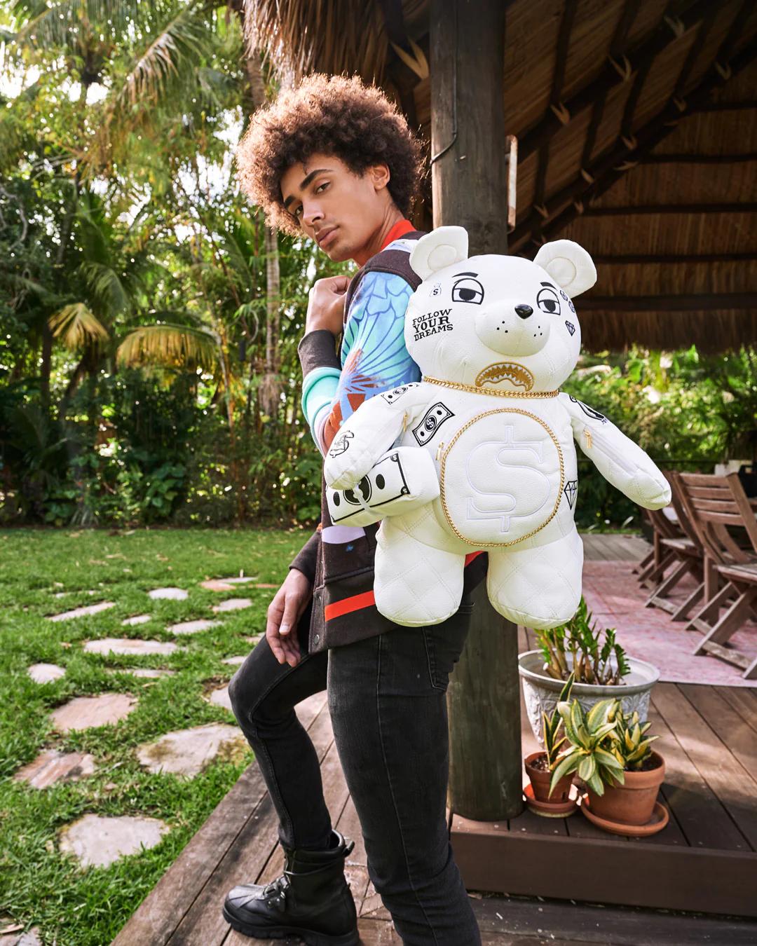 RIVIERA LE BLANC GOLD CHAIN MONEYBEAR TEDDYBEAR BACKPACK | Sprayground Latest