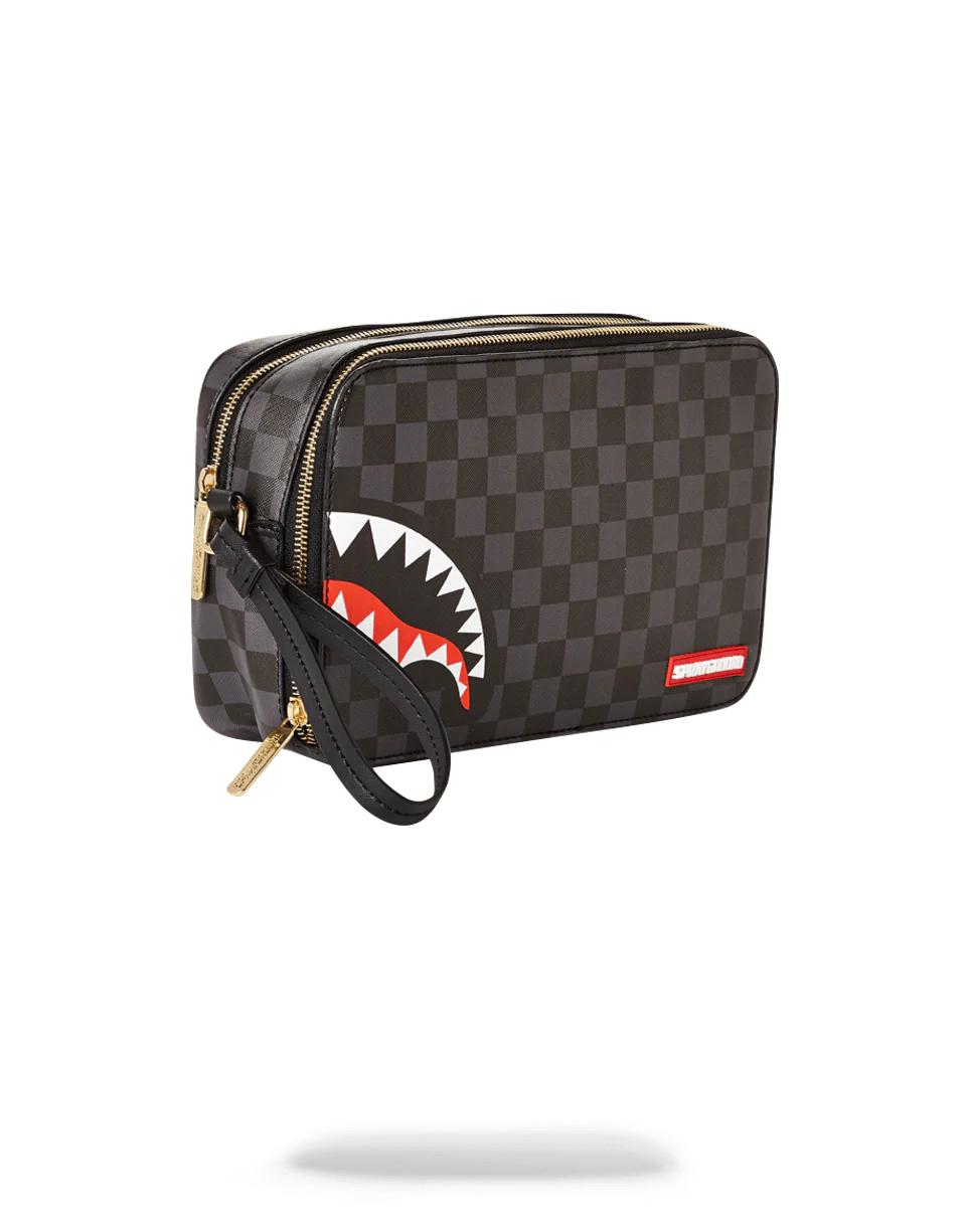 SHARKS IN PARIS (BLACK CHECKERED EDITION) TOILETRY AKA MONEY BAGS | Sprayground New