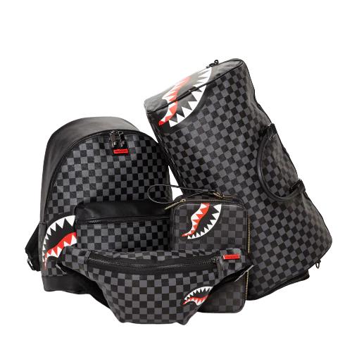 SHARKS IN PARIS (BLACK CHECKERED EDITION) TOILETRY AKA MONEY BAGS | Sprayground New