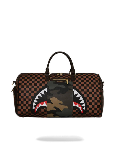 EXTERIOR GOLD ZIP POCKET SHARKS IN PARIS DUFFLE | Sprayground Premium