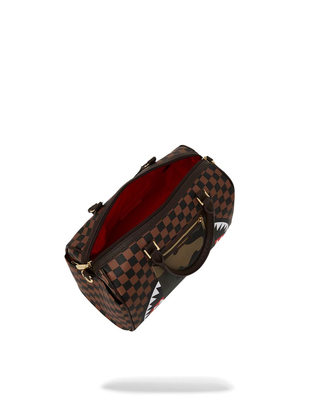 EXTERIOR GOLD ZIP POCKET SHARKS IN PARIS MINI DUFFLE | Sprayground New