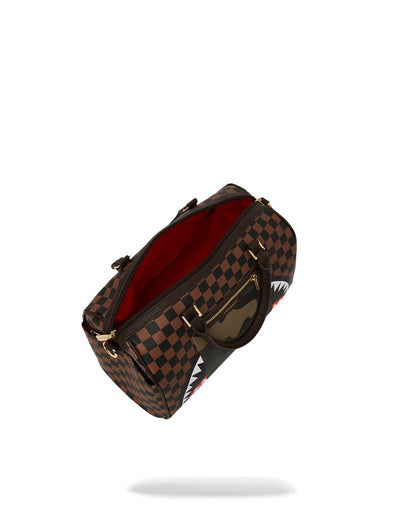 EXTERIOR GOLD ZIP POCKET SHARKS IN PARIS MINI DUFFLE | Sprayground New