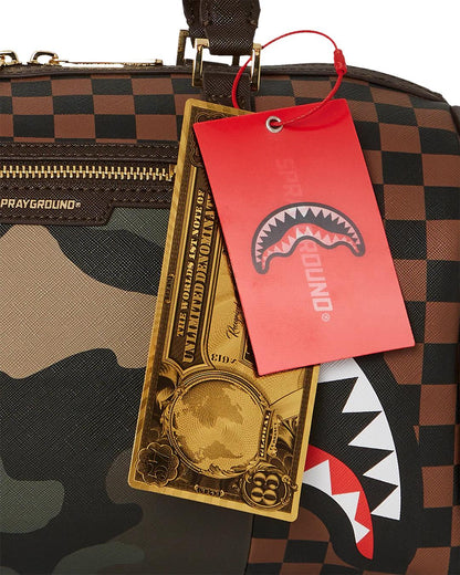 EXTERIOR GOLD ZIP POCKET SHARKS IN PARIS MINI DUFFLE | Sprayground New