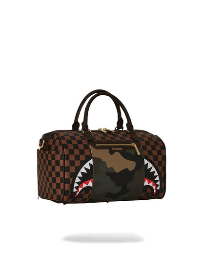 EXTERIOR GOLD ZIP POCKET SHARKS IN PARIS MINI DUFFLE | Sprayground New